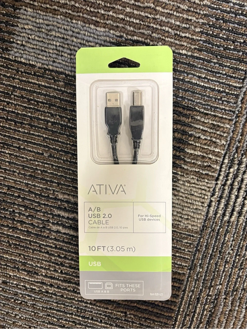 10ft Black USB 2.0 A/B Printer Cable